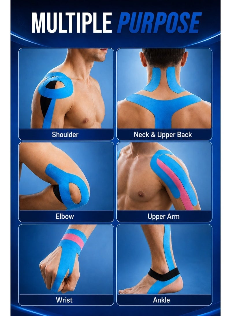 TNM TOP-NOTCH MERCHANDISE TNM Kinesiology Tape 4 Roll Pack (5cm x 5m Each) Waterproof Athletic Sports Tape for Muscle Support, Pain Relief, Injury Recovery, Elastic Physio Tape for Knee, Shoulder, Back, Ankle, Elbow & Wrist - Image 5