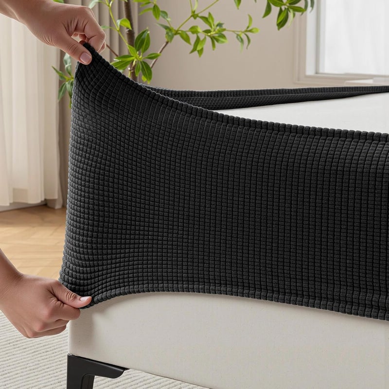 MIYE Jacquard Fabric Box Spring Cover,Super Stretchy Wrap Around 4 Sides Elastic Bed Skirt,Wrinkle & Fading Resistant,Washable & Easy Fit. (Black, King) - Image 1