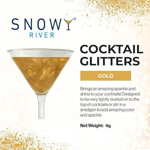Snowy River غبار الكوكتيل الذهبي من سنووي ريفر - غبار مشروبات قابل للأكل طبيعي بالكامل للكوكتيلات والنبيذ والشامبانيا والصودا، مثالي للحفلات أو لتزيين الكعك (4 جرام، ذهبي) - Image 2