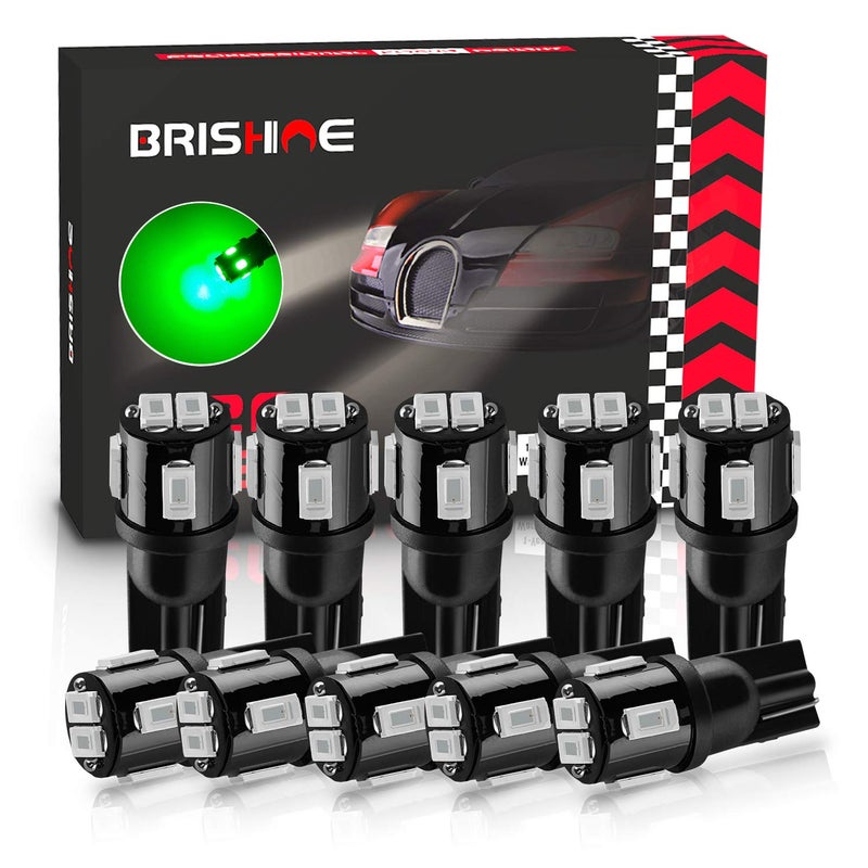 BRISHINE 194 LED Bulbs Extremely Bright Green 5630 Chipsets 168 2825 175 T10 W5W LED Replacement Bulbs for Car Interior Dome Map Door Courtesy Trunk License Plate LightsPack of 10