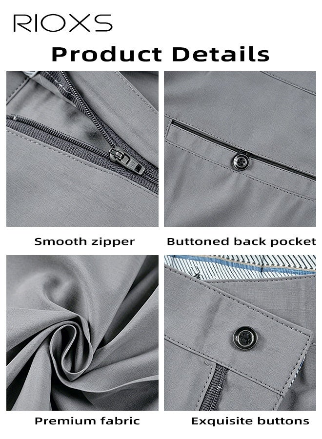 RIOXS Men's Dress Pants, Quick Dry Classic Fit Pleated Front Formal Pants for Men, Beathable Flat Front Wrinkle Free Casual Business Pants with Pockets, Comfort Stretch Expandable Waist Suit Pants for Work, Meeting, Dating, Prom, Wedding and More, Deep Grey - Image 5