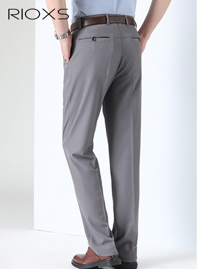 RIOXS Men's Dress Pants, Quick Dry Classic Fit Pleated Front Formal Pants for Men, Beathable Flat Front Wrinkle Free Casual Business Pants with Pockets, Comfort Stretch Expandable Waist Suit Pants for Work, Meeting, Dating, Prom, Wedding and More, Deep Grey - Image 3