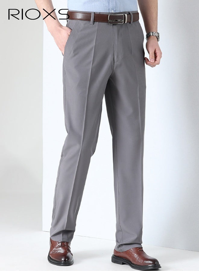 RIOXS Men's Dress Pants, Quick Dry Classic Fit Pleated Front Formal Pants for Men, Beathable Flat Front Wrinkle Free Casual Business Pants with Pockets, Comfort Stretch Expandable Waist Suit Pants for Work, Meeting, Dating, Prom, Wedding and More, Deep Grey - Image 2