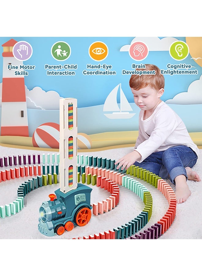 TodyJeyHo Children's game Domino train toys, 60 pieces of automatic stacking creative games, toys for boys and girls over 3 years old, summer Christmas birthday gifts - Image 2