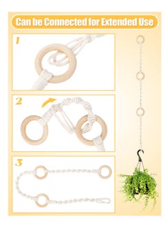 SYOSI 6 Pack Plant Hanging Extenders, Connectable Macrame Durable Plant Hanger Rope with Wooden Ring, Handmade Woven Plant Basket Extender for Indoor Outdoor Plant Pot Holder  - Image 4