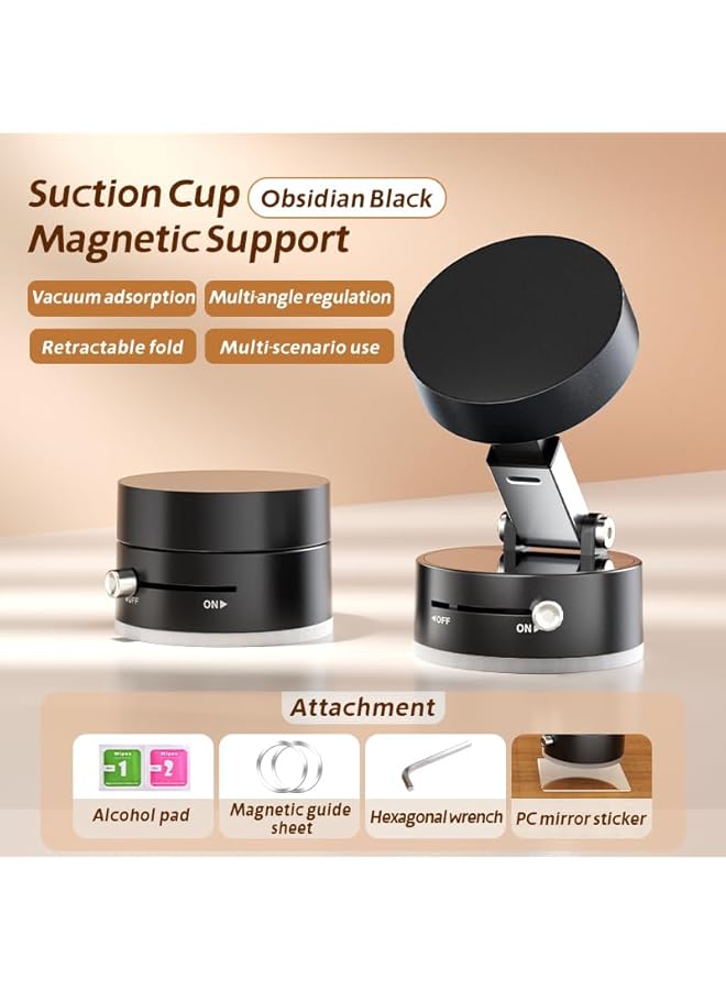 Green Tiger Vacuum Suction Magnetic Car Phone Holder, 360° Rotatable & Folding Phone Mount with Strong Grip, Hands-Free Use in Car, Gym, Home, for Magsafe Phones & Android (Black, Includes 2 Magnet Rings) - Image 2
