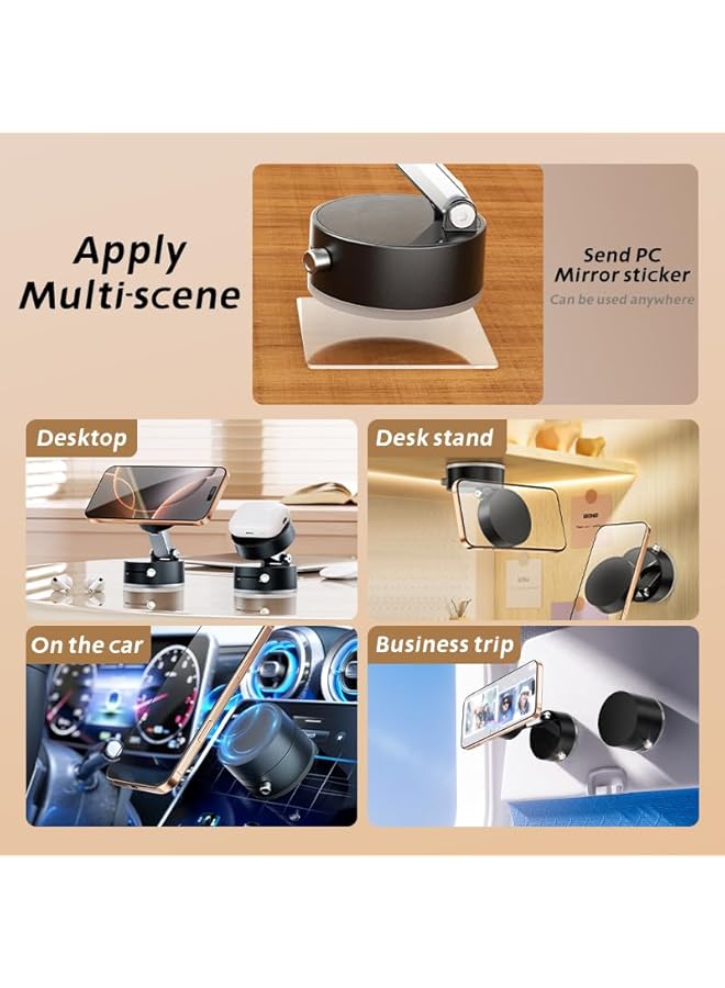 Green Tiger Vacuum Suction Magnetic Car Phone Holder, 360° Rotatable & Folding Phone Mount with Strong Grip, Hands-Free Use in Car, Gym, Home, for Magsafe Phones & Android (Black, Includes 2 Magnet Rings) - Image 3