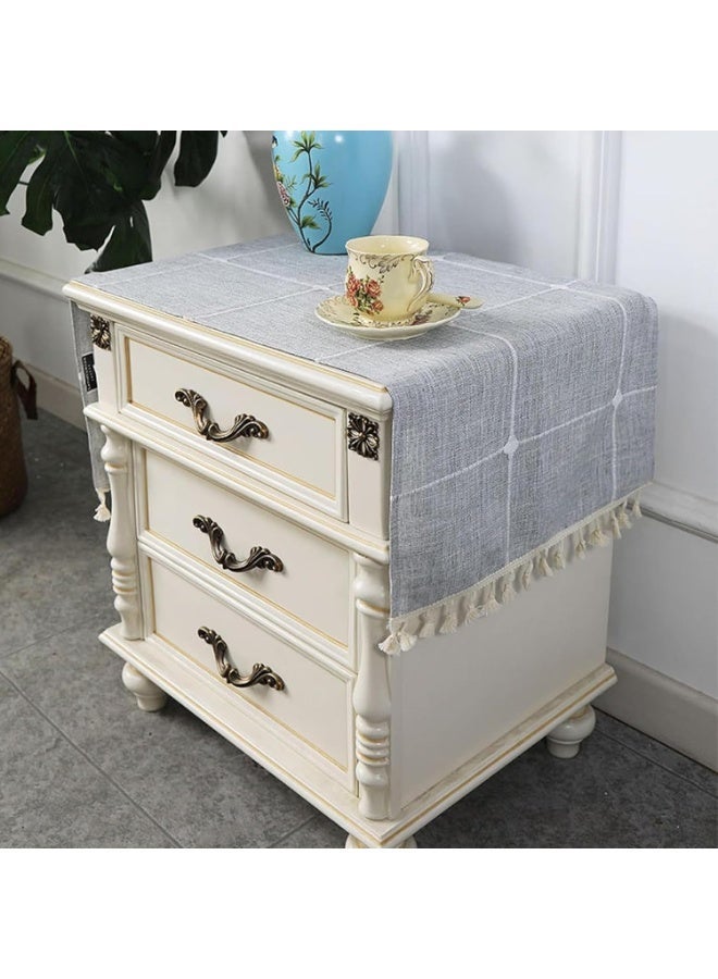 ChicAbode Bedside Table Tassel Cover Cloth, 38*91cm, Grey, Polyester, TABLECLOTH, Rectangular, Minimalist, Elegant, Twill weave, Tassel Design, Protects Furniture, Machine Wash Cold, Tumble Dry - Image 1