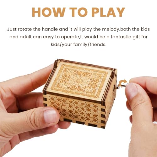 PATPAT® Retro Wooden Hand Crank Music Box Desk Decor, Nostalgic Happy Birthday Melody Music Box, Flip-up Lid & Engraved Floral Pattern, Happy Birthday Gift for Kids - Image 3