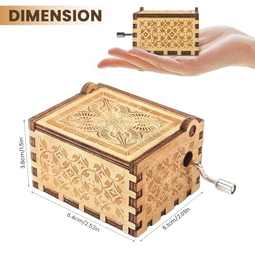 PATPAT® Retro Wooden Hand Crank Music Box Desk Decor, Nostalgic Happy Birthday Melody Music Box, Flip-up Lid & Engraved Floral Pattern, Happy Birthday Gift for Kids - Image 2