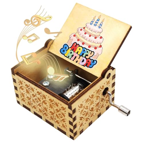 PATPAT® Retro Wooden Hand Crank Music Box Desk Decor, Nostalgic Happy Birthday Melody Music Box, Flip-up Lid & Engraved Floral Pattern, Happy Birthday Gift for Kids - Image 1