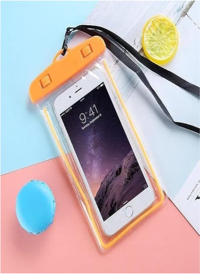 Waterproof Phone Case – Transparent, Floating, for Mobile, Credit Cards, Wallet, and Passport (Orange)  - Image 1