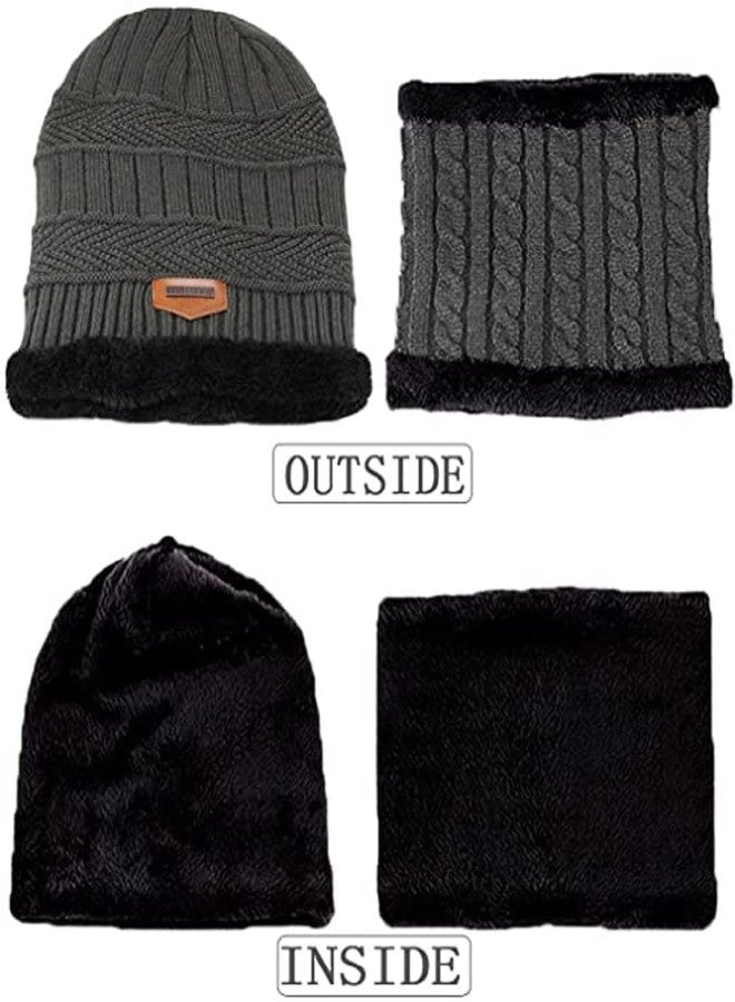 EMPOISON Woolen Beanie/Skull Cap & Neck Warmer (Muffler) Combo For Winters With InSide Fur | Warm Hat | Hedging Hat Scarf Set |Air Proof Cap | Woolen Cap | Ear Warmer 2 Cap & 2 Neck Warmer set (Black+ Grey) - Image 5