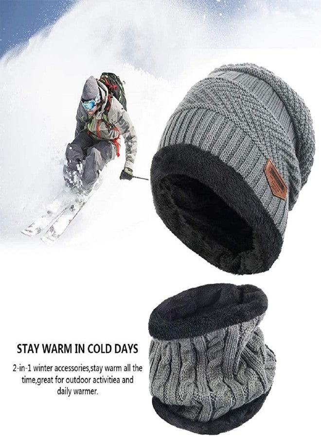 EMPOISON Woolen Beanie/Skull Cap & Neck Warmer (Muffler) Combo For Winters With InSide Fur | Warm Hat | Hedging Hat Scarf Set |Air Proof Cap | Woolen Cap | Ear Warmer 2 Cap & 2 Neck Warmer set (Black+ Grey) - Image 2