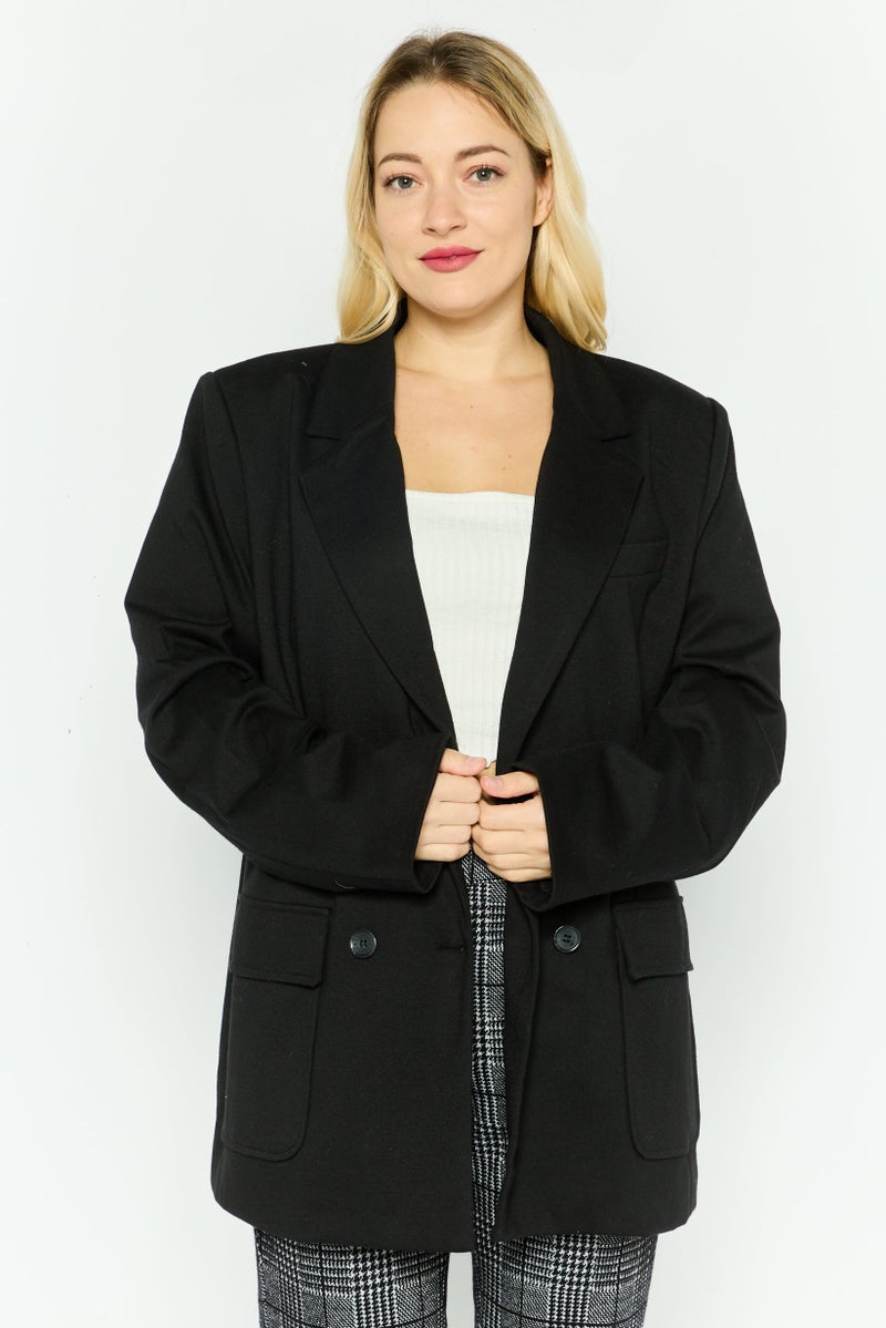 Black Tape بليزر نسائي بقصة عادية، أسود - Image 1