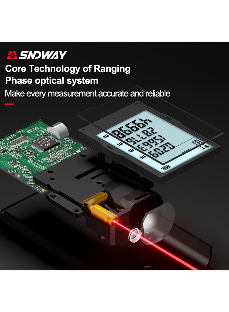 SNDWAY Laser Measure 100M, Ft/in/M Unit Switch Digital Laser Tape Measure with Bubble Level Laser Measurement Tool, LCD Backlit Laser Distance Measure Pythagorean Mode Area and Volume Measuring - Image 4