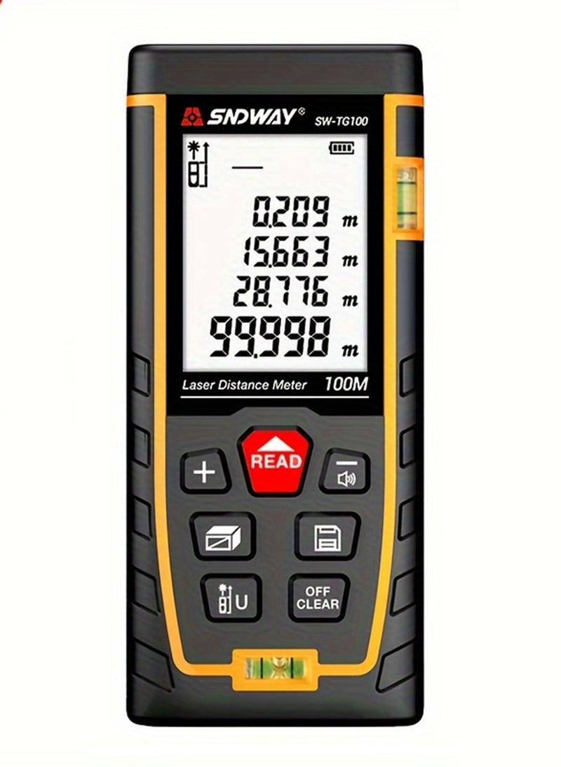 SNDWAY Laser Measure 100M, Ft/in/M Unit Switch Digital Laser Tape Measure with Bubble Level Laser Measurement Tool, LCD Backlit Laser Distance Measure Pythagorean Mode Area and Volume Measuring - Image 1