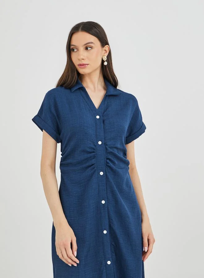 Take Two Take Two Solid Collared Buttoned Shirt Maxi Dress
