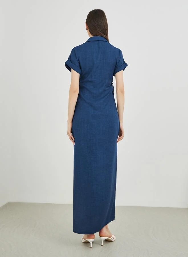 Take Two Take Two Solid Collared Buttoned Shirt Maxi Dress