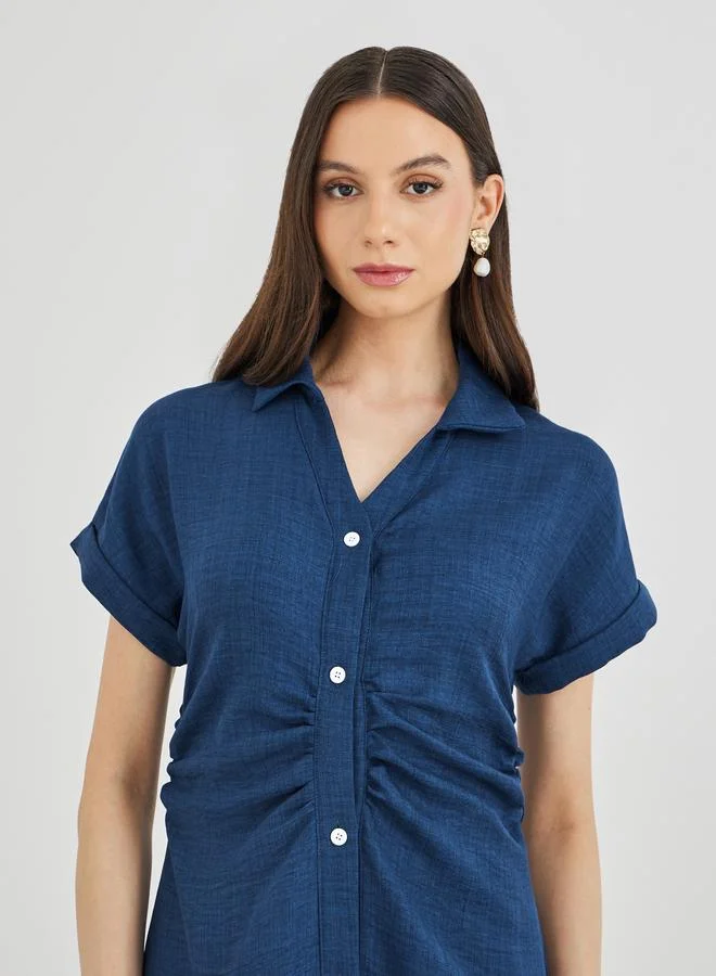 Take Two Take Two Solid Collared Buttoned Shirt Maxi Dress