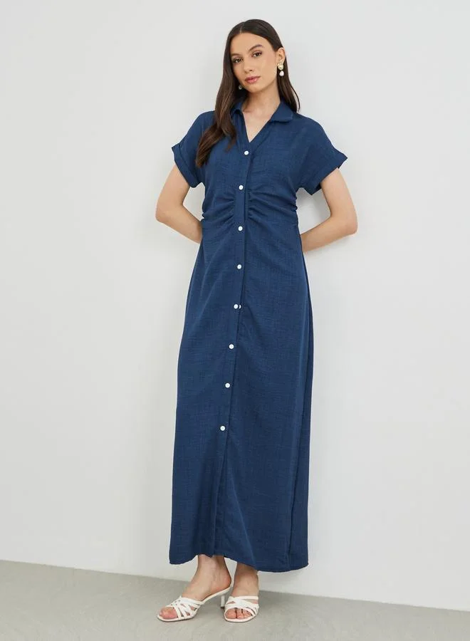 Take Two Take Two Solid Collared Buttoned Shirt Maxi Dress