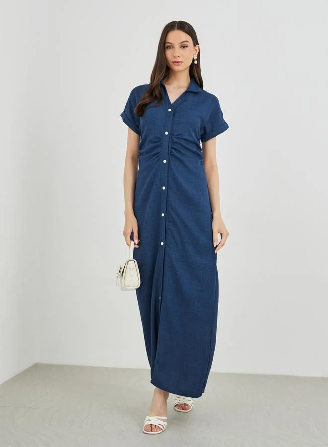 Take Two Take Two Solid Collared Buttoned Shirt Maxi Dress