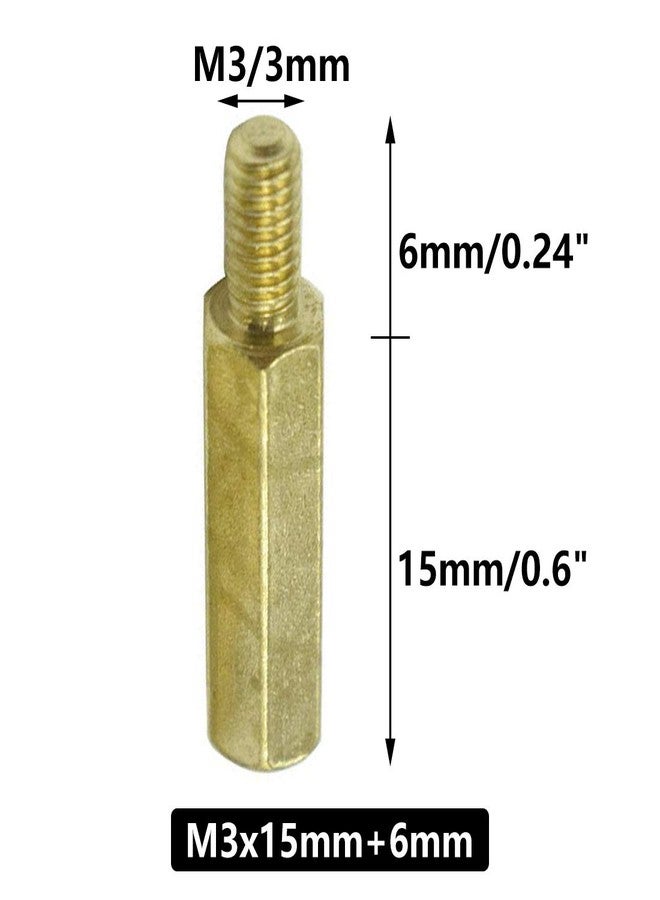 Hxchen M3 x 15mm + 6mm Male to Female Thread Brass Hexagon Hex Standoff Spacer Pillars - (20 Pcs) - Image 2