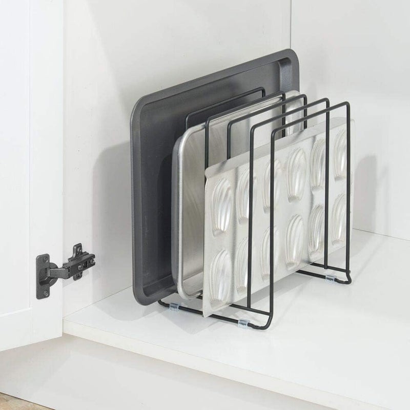 m-design Pot Lid and Pan Rack — Metal Wire Rack for Cabinets, Pantries or Kitchen Surfaces — Freestanding Pan Stand with 5 Slots for Pans, Pots, Lids and Crockery — Black - Image 2
