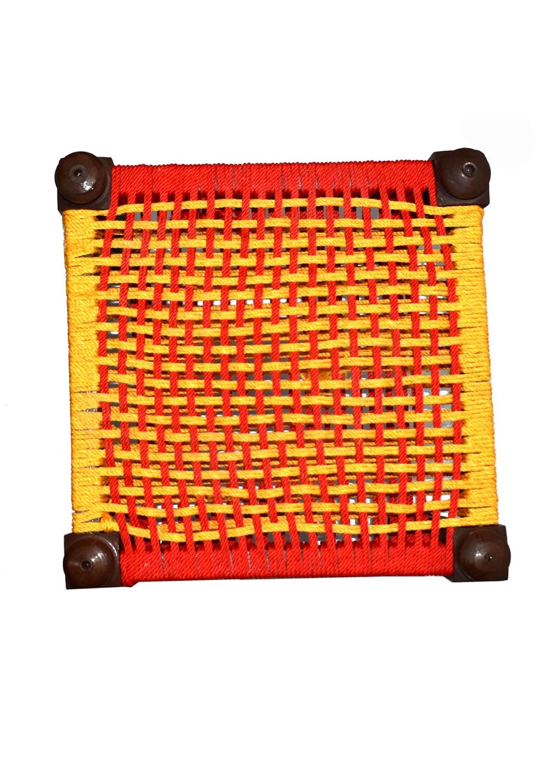 Marshland MARSHLAND Wooden Chowki Wooden Stool Traditional Handicrafts Wooden Khatli Bajot Stool Charpai Chowki Pidda Mudda Sitting Stool Pooja Chowki Stool (14 X 14 X 9 inch)  - Image 1