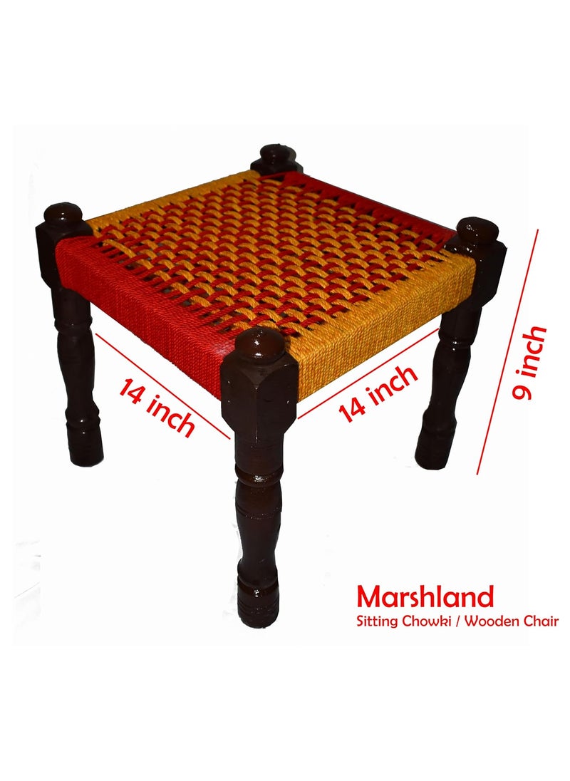 Marshland MARSHLAND Wooden Chowki Wooden Stool Traditional Handicrafts Wooden Khatli Bajot Stool Charpai Chowki Pidda Mudda Sitting Stool Pooja Chowki Stool (14 X 14 X 9 inch)  - Image 3