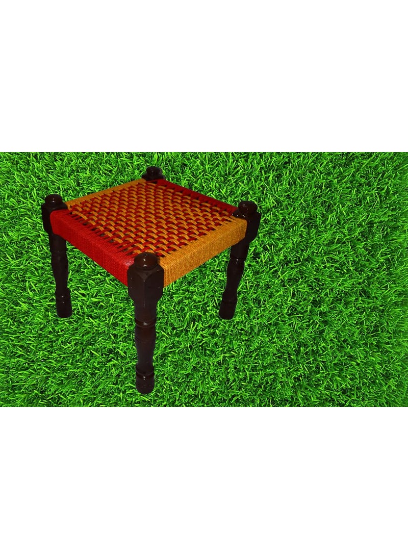 Marshland MARSHLAND Wooden Chowki Wooden Stool Traditional Handicrafts Wooden Khatli Bajot Stool Charpai Chowki Pidda Mudda Sitting Stool Pooja Chowki Stool (14 X 14 X 9 inch)  - Image 2