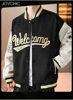Joychic Spring Autumn and Winter Trendy Versatile Letter Embroidered Color-Blocked Baseball Jacket Warm Windproof Uniform Coat for Men  - Image 1