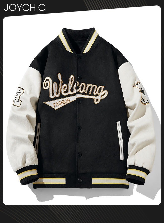 Joychic Spring Autumn and Winter Trendy Versatile Letter Embroidered Color-Blocked Baseball Jacket Warm Windproof Uniform Coat for Men  - Image 2