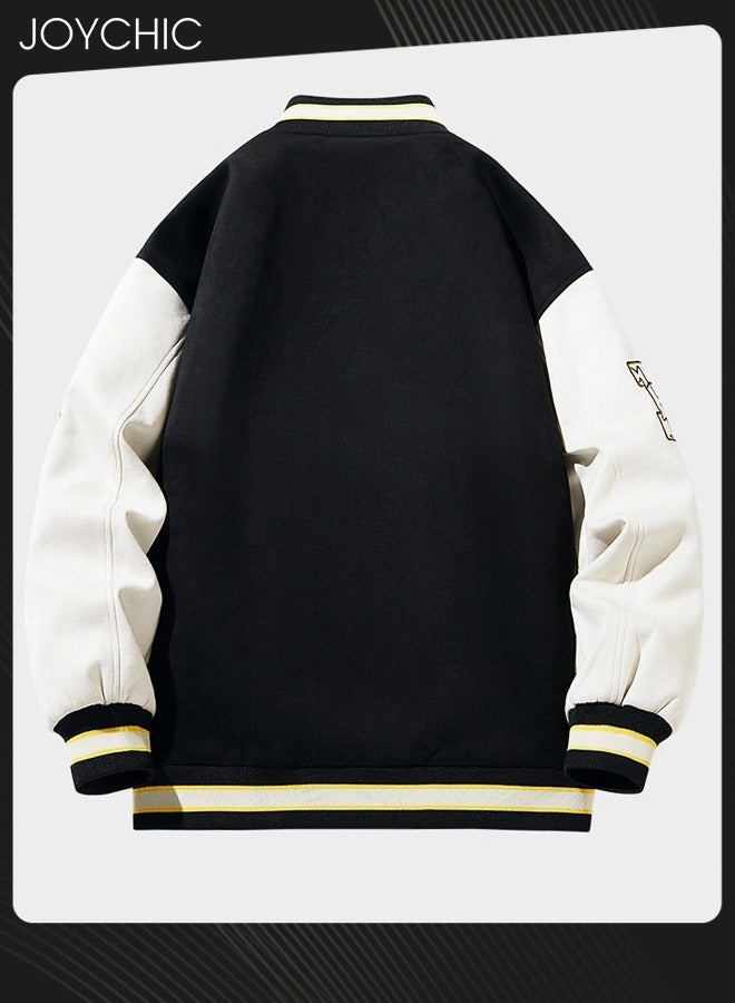 Joychic Spring Autumn and Winter Trendy Versatile Letter Embroidered Color-Blocked Baseball Jacket Warm Windproof Uniform Coat for Men  - Image 4