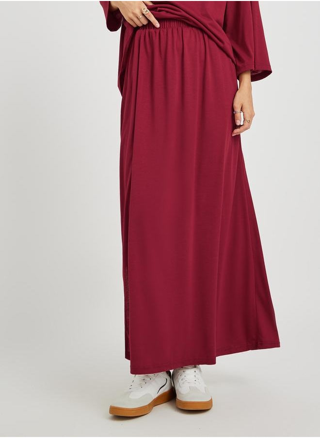 Take Two Take Two Solid Long Sleeve Top and Side Slit Midi Skirt Co-Ords  - Image 4