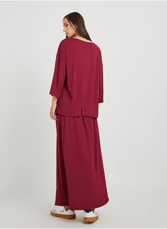 Take Two Take Two Solid Long Sleeve Top and Side Slit Midi Skirt Co-Ords  - Image 5