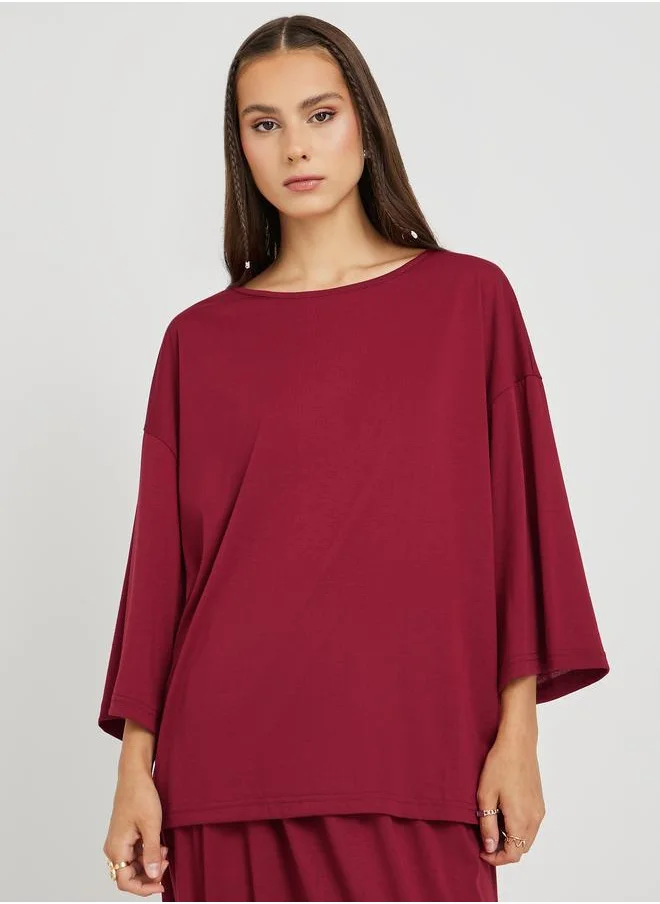 Take Two Take Two Solid Long Sleeve Top and Side Slit Midi Skirt Co-Ords