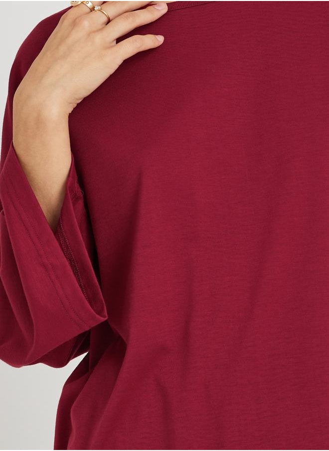 Take Two Take Two Solid Long Sleeve Top and Side Slit Midi Skirt Co-Ords  - Image 3
