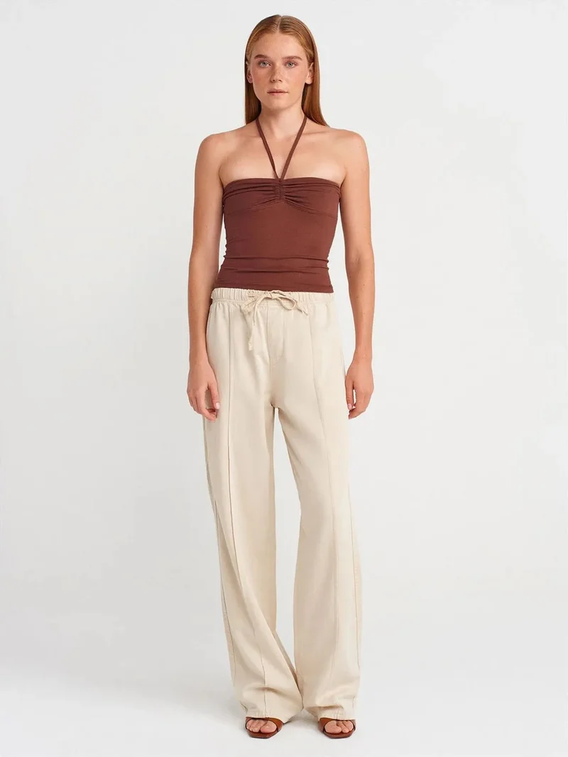 ديلفين Dilvin High-Waist Wide-Leg Trousers With Tie Waist