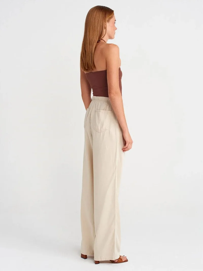 ديلفين Dilvin High-Waist Wide-Leg Trousers With Tie Waist