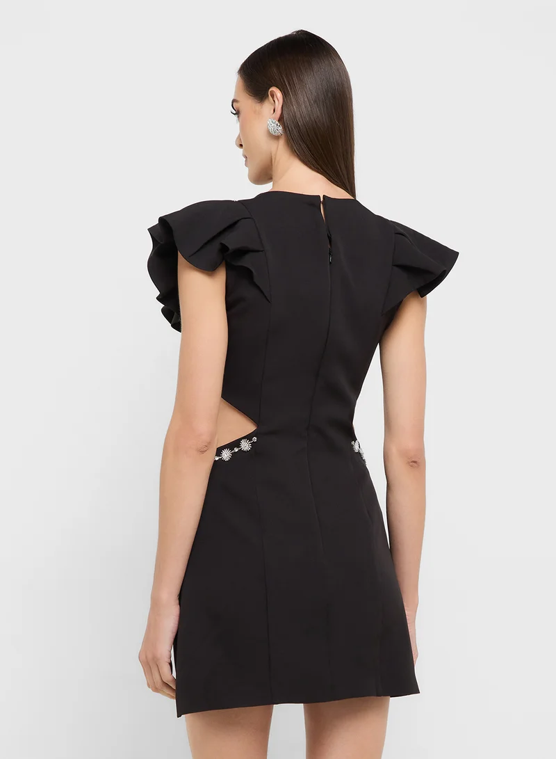 جينجر بوتيك eclat luxe diamante embellished puff sleeves cutout dress