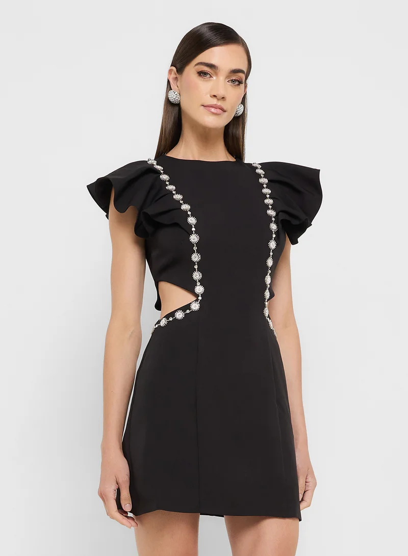 جينجر بوتيك eclat luxe diamante embellished puff sleeves cutout dress