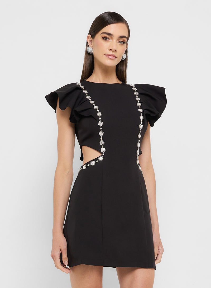 Éclat Luxe eclat luxe diamante embellished puff sleeves cutout dress - Image 1