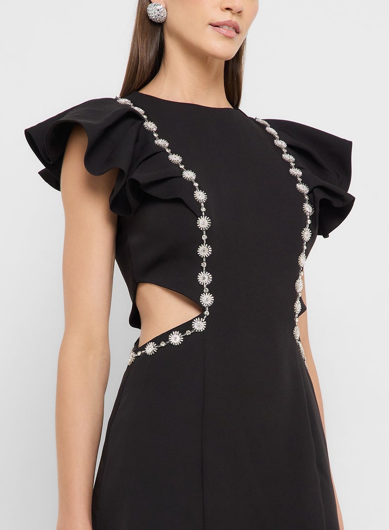 Éclat Luxe eclat luxe diamante embellished puff sleeves cutout dress - Image 3