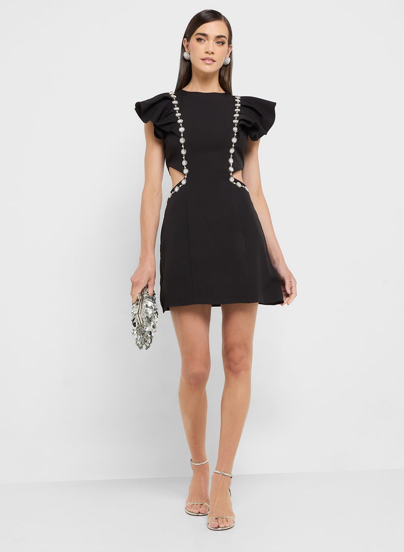 Éclat Luxe eclat luxe diamante embellished puff sleeves cutout dress - Image 4