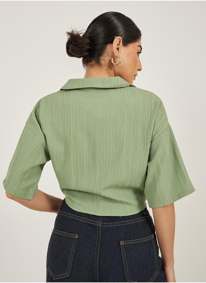 Styli - Textured V-Neck Tie-Up Detail Top - Image 1