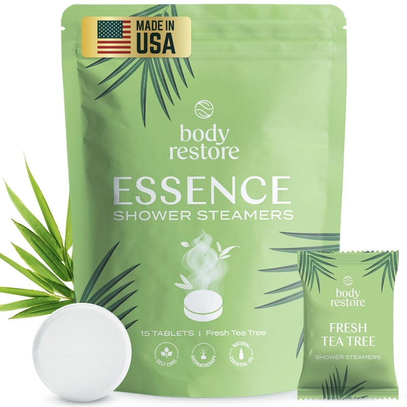 Body Restore Shower Steamers Aromatherapy 15 Pack - Christmas Stocking Stuffers, Birthday Gifts for Women, White Elephant, Relaxation, Self Care for Men - Tea Tree - Image 1