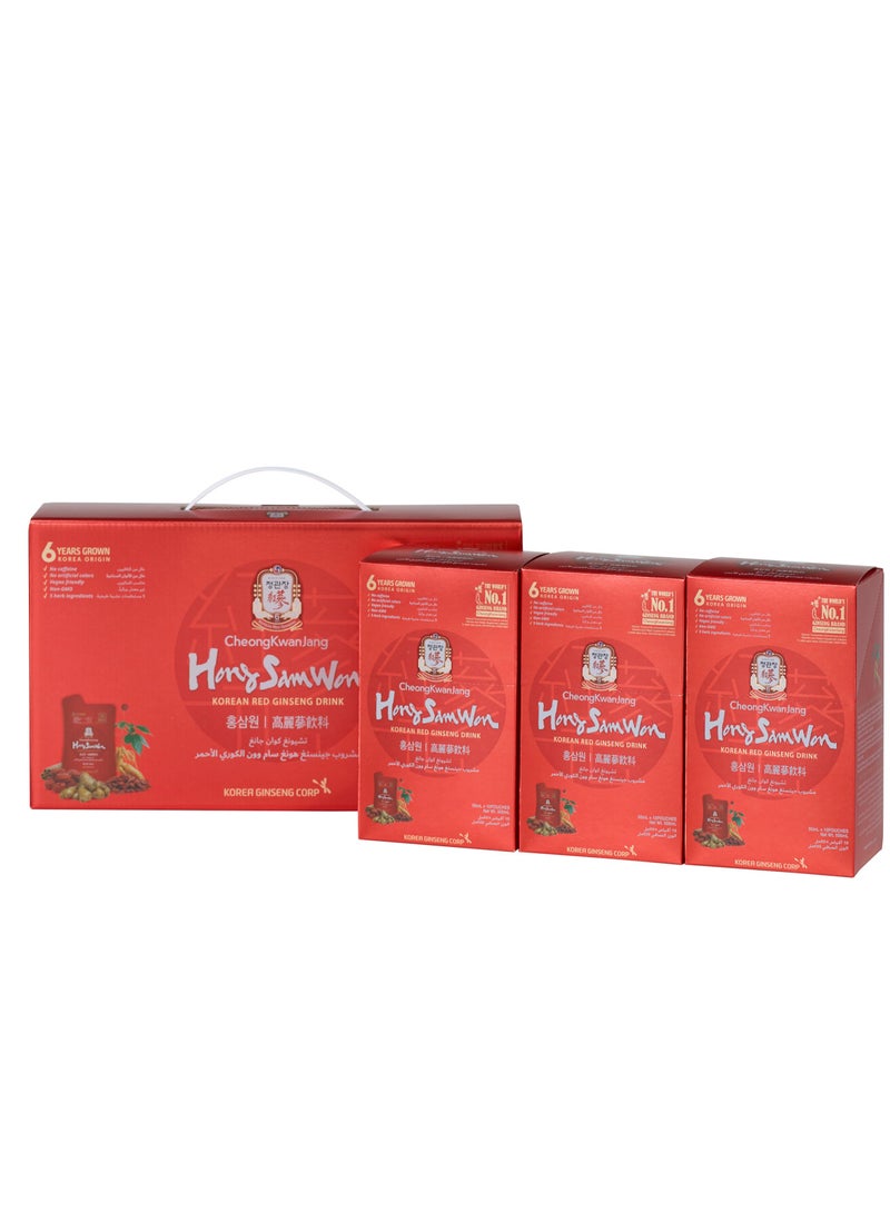 تشونغ كوان جانغ مشروب الجينسنغ الأحمر الكوري ١٠٠٪ - خالٍ من الكافيين (هونغ سام وون) | مجموعة من ٣ علب | ١٠ أكياس في كل علبة | - Image 1
