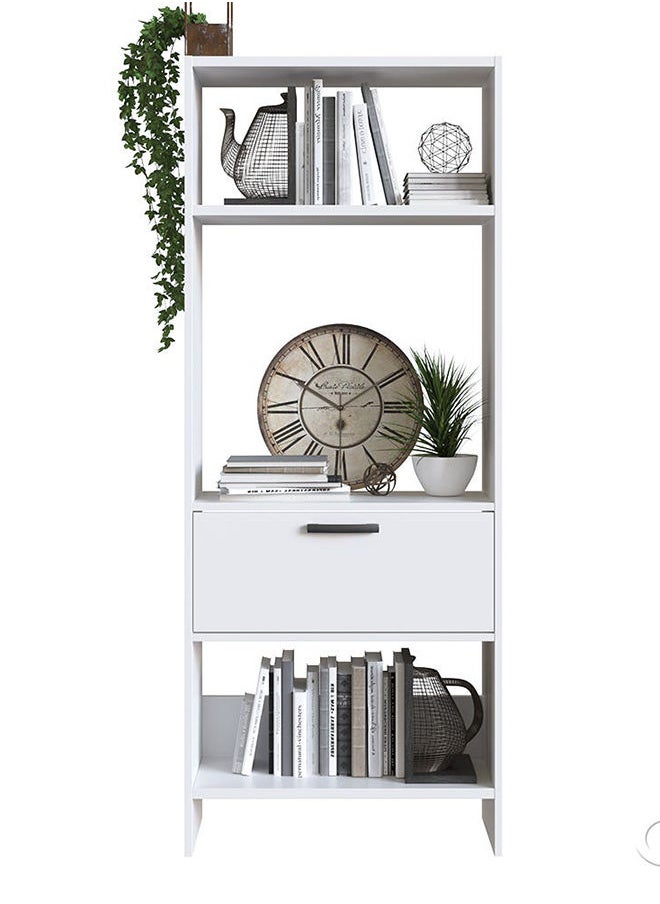 DANUBE HOME Aggron Book Case With 1 Door Cabinet 4 Tier Modern Design Wooden Book Organiser Cupboard Space Saving Display Storage Rack For Home Office Living Room Kitchen White  - Image 3