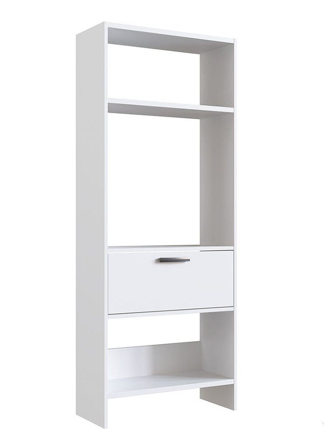 DANUBE HOME Aggron Book Case With 1 Door Cabinet 4 Tier Modern Design Wooden Book Organiser Cupboard Space Saving Display Storage Rack For Home Office Living Room Kitchen White  - Image 4